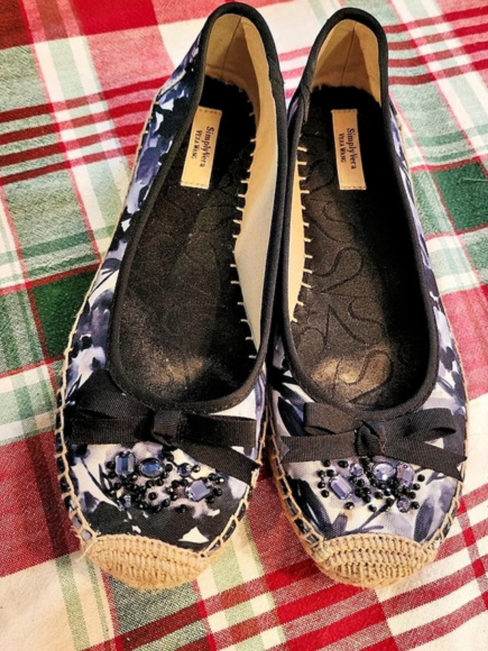 Simply Vera Wang Floral Espadrille Flats Blue & White